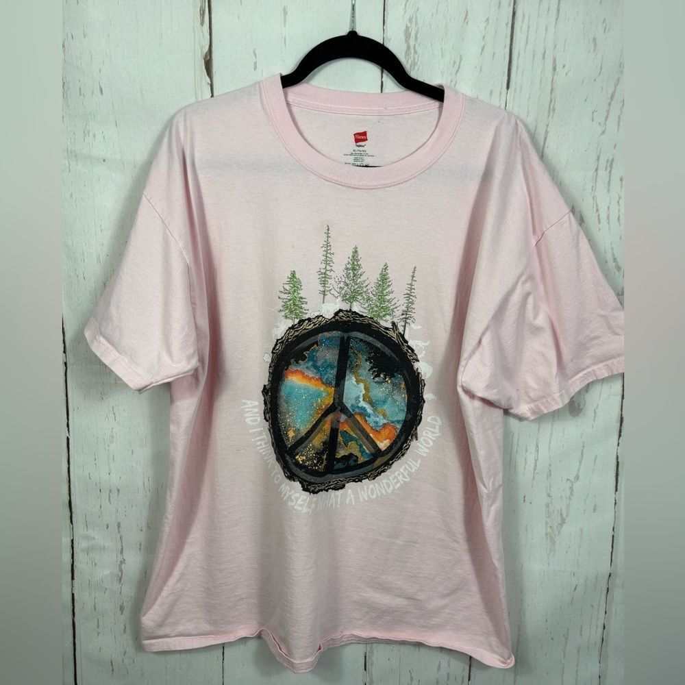 Unisex Pink T-Shirt Piece Sign “… And I Think To Myself What A Wonderful World”